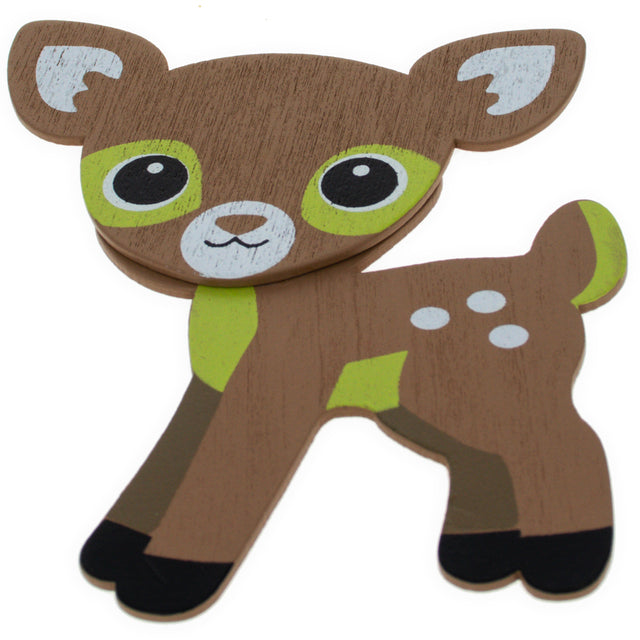 Wood Painted Wooden Spotted Deer Cutout DIY Craft 3.7 Inches in Brown color