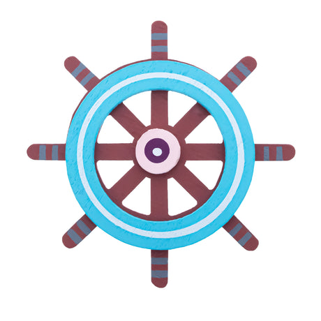 Painted Wooden Captain's Wheel Cutout DIY Craft 4 Inches in Blue color