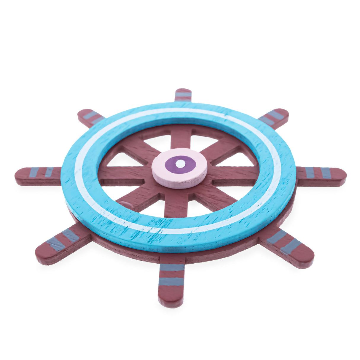 Painted Wooden Captain's Wheel Cutout DIY Craft 4 Inches in Blue color,  shape