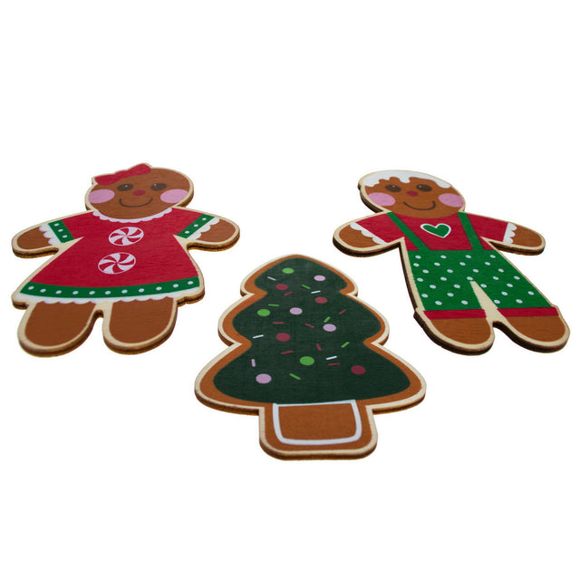 Set of 3 Painted Wooden Gingerbread Cutout DIY Craft 5 Inches in Beige color,  shape
