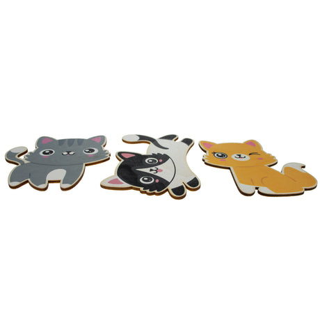 Set of 3 Painted Wooden Cats Cutout DIY Craft 4.5 Inches in Multi color,  shape