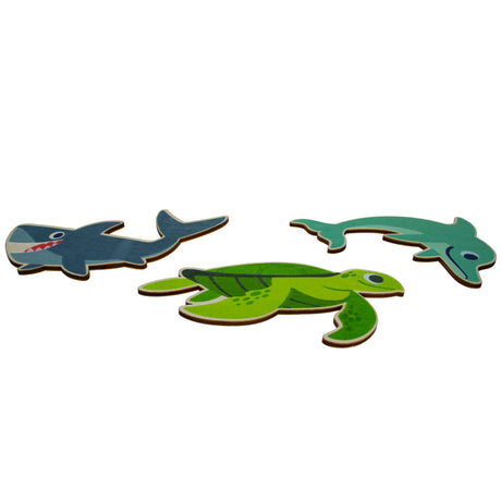 Wood Set of 3 Painted Wooden Ocean Animals Cutout DIY Craft 5.4 Inches in Green color