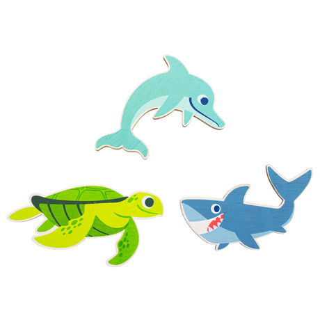 Set of 3 Painted Wooden Ocean Animals Cutout DIY Craft 5.4 Inches in Green color