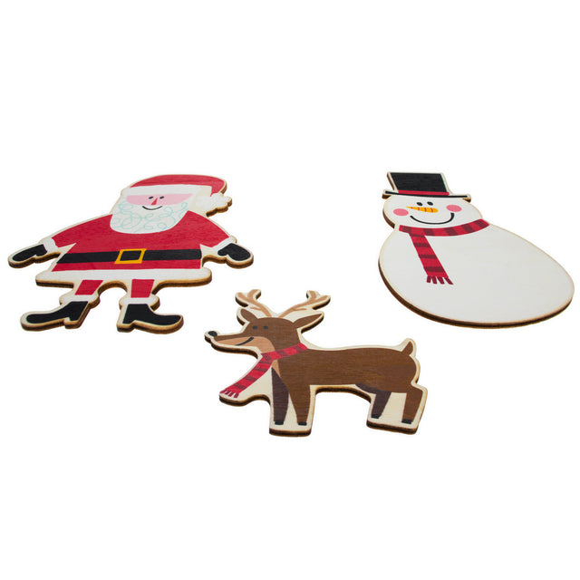 Set of 3 Painted Wooden Santa Cutout DIY Craft 4.9 Inches in Beige color,  shape