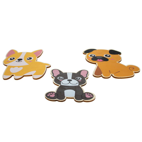 Set of 3 Painted Wooden Dogs Cutout DIY Craft 4.5 Inches in Multi color,  shape