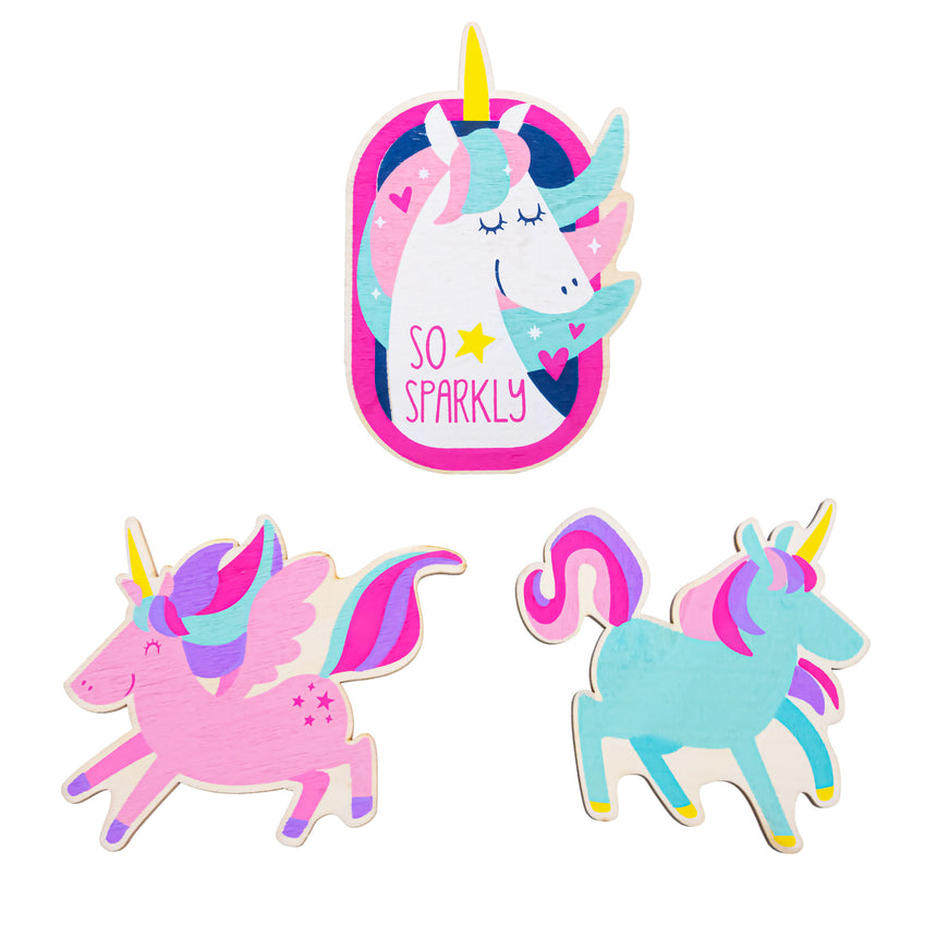 Set of 3 Painted Wooden Unicorns Cutout DIY Craft 5 Inches in Beige color
