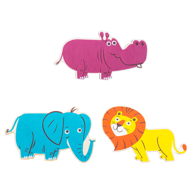 Wood Set of 3 Painted Wooden Safari Animals Cutout DIY Craft 5.1 Inches in Multi color