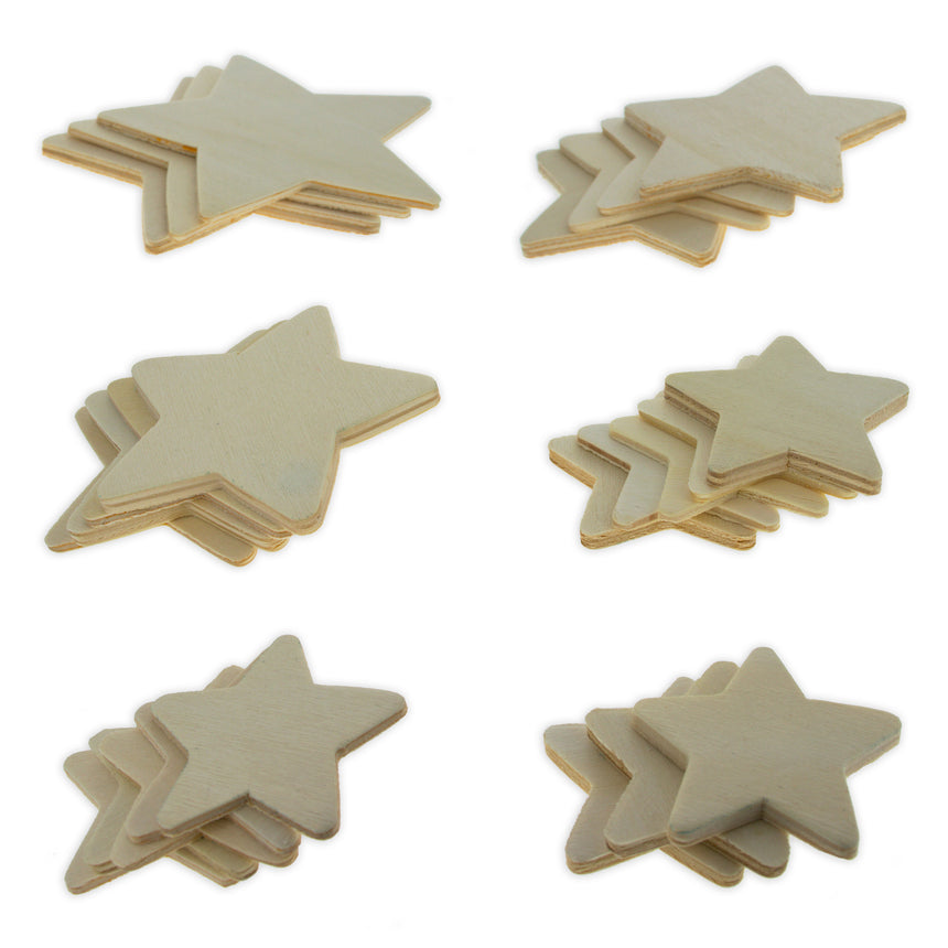 Set of 24 Unfinished Wooden Stars Cutout DIY Craft 4.7 Inches in Beige color Star