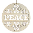 Unfinished Wooden Peace and Snowflake Ornament Cutout DIY Craft 10 Inches in Beige color, Round shape