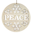 Unfinished Wooden Peace and Snowflake Ornament Cutout DIY Craft 10 Inches in Beige color Round