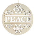 Unfinished Wooden Peace and Snowflake Ornament Cutout DIY Craft 10 Inches in Beige color Round