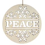 Unfinished Wooden Peace and Snowflake Ornament Cutout DIY Craft 10 Inches in Beige color Round