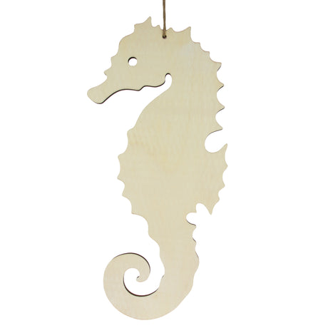 Wood Unfinished Wooden Seahorse Shape Ornament Cutout DIY Craft 11.5 Inches in Beige color