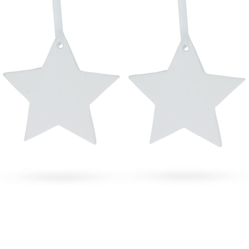Set of 2 Blank Unfinished White Plaster Star Christmas Ornaments DIY Craft 3.9 Inches in White color Star