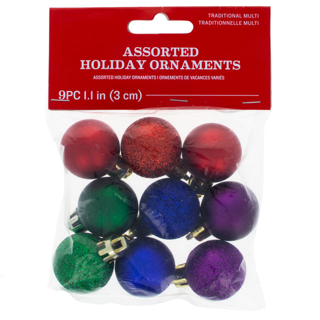 Set of 9 Plastic Christmas Ball Ornaments DIY Craft 1.65 Inches in Green color Round