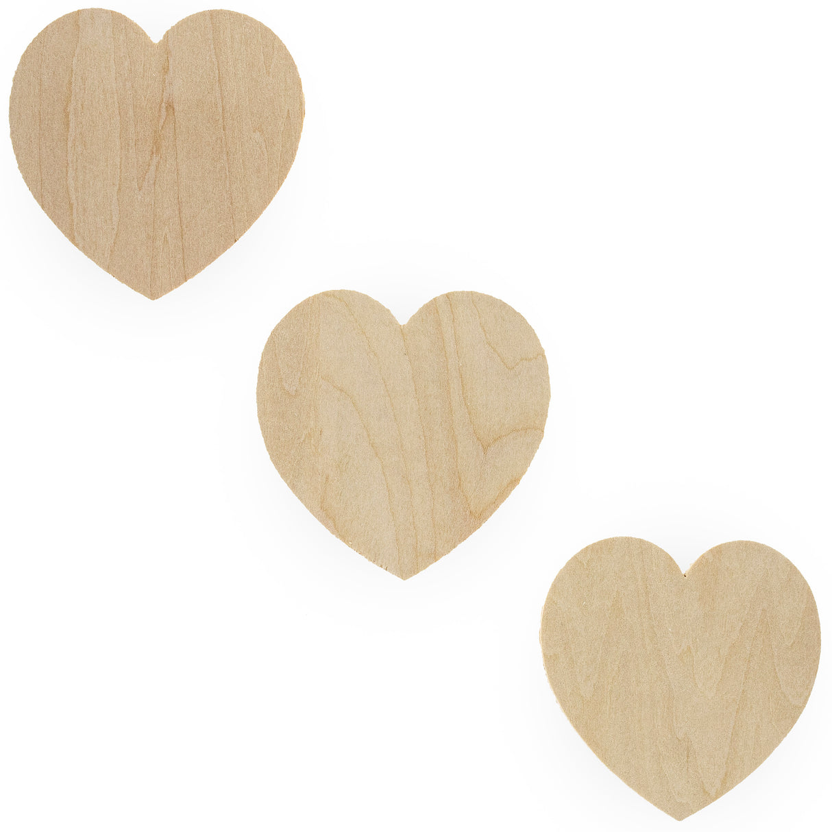 Set of 3 Unfinished Unpainted Wooden Heart Shapes Cutouts DIY Crafts 3.2 Inches in Beige color, Heart shape