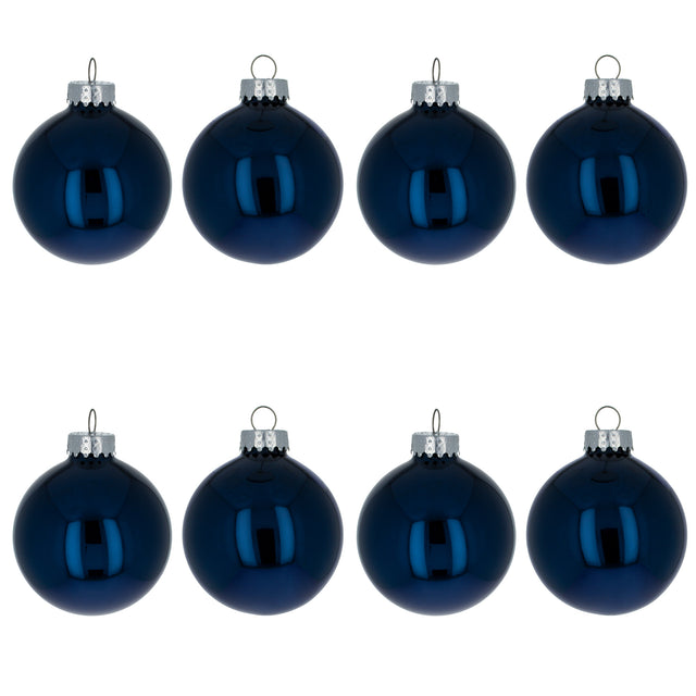 Set of 8 Shiny Blue Glass Christmas Ball Ornament DIY Craft 2.6 Inches in Blue color, Round shape