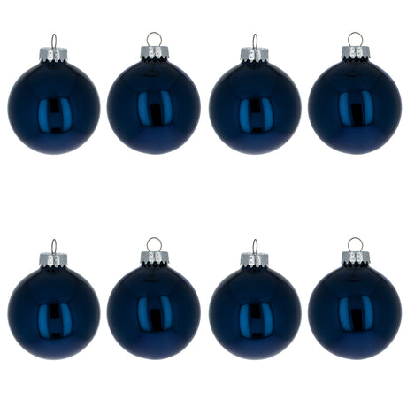 Glass Set of 8 Shiny Blue Glass Christmas Ball Ornament DIY Craft 2.6 Inches in Blue color Round