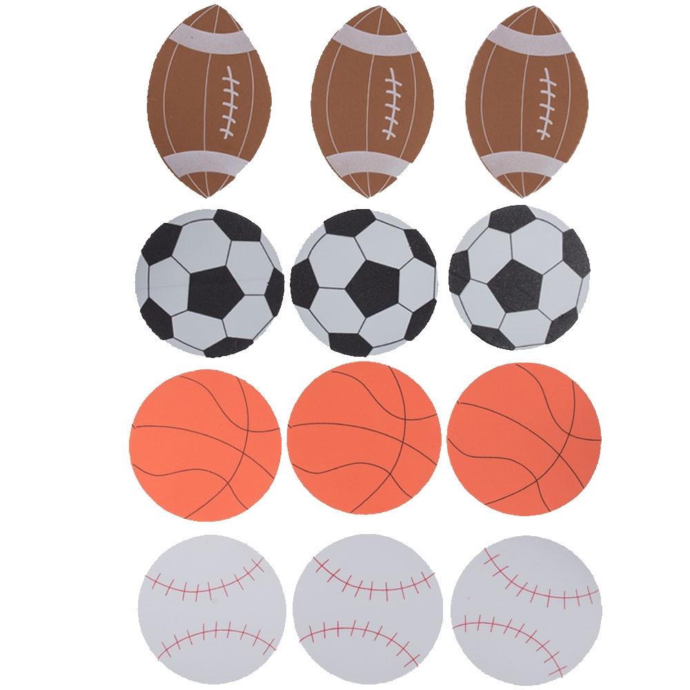 12 Foam Football, Baseball, Basketball, Soccer Ball Cutouts DIY Craft Shapes in Multi color