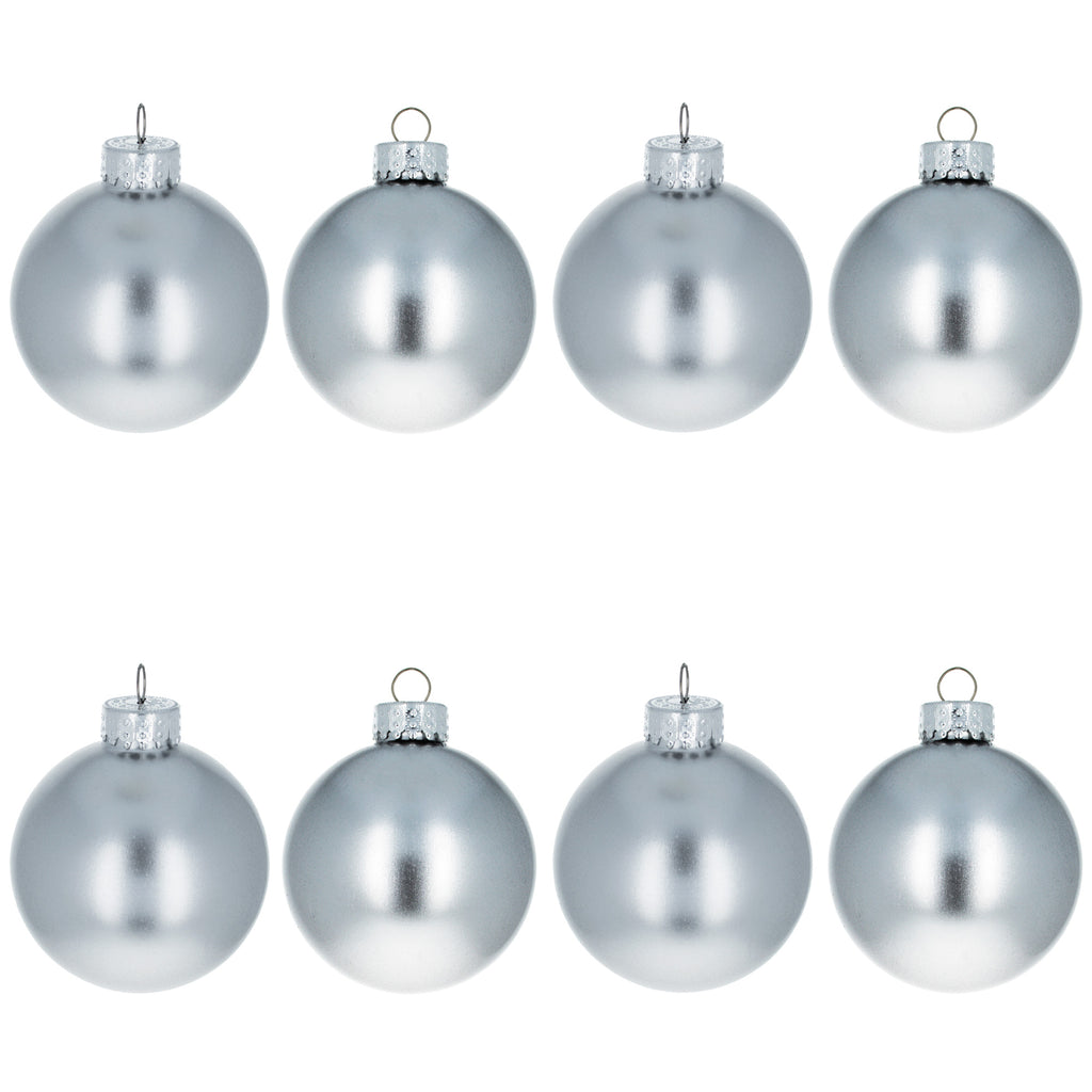 Glass Set of 8 Shiny Silver Glass Christmas Ball Ornament DIY Craft 2.6 Inches in Silver color Round
