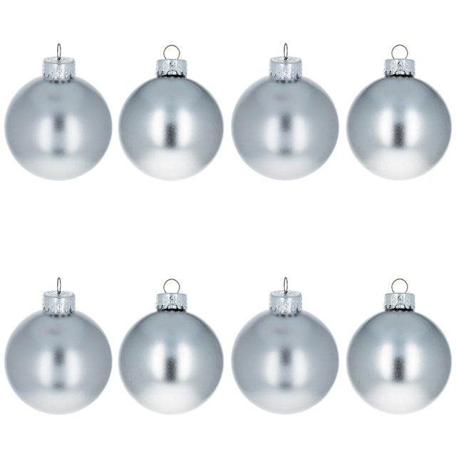 Glass Set of 8 Shiny Silver Glass Christmas Ball Ornament DIY Craft 2.6 Inches in Silver color Round