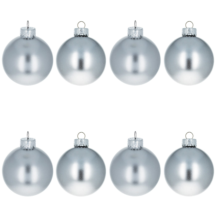 Set of 8 Shiny Silver Glass Christmas Ball Ornament DIY Craft 2.6 Inches in Silver color Round