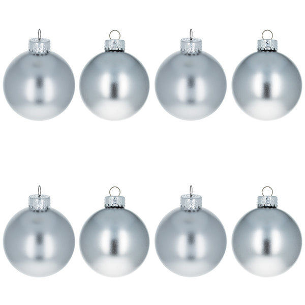 Set of 8 Shiny Silver Glass Christmas Ball Ornament DIY Craft 2.6 Inches by BestPysanky