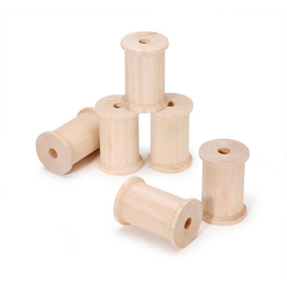 Set of 6 Blank Unfinished Wooden Spools 2.25 Inches in Beige color