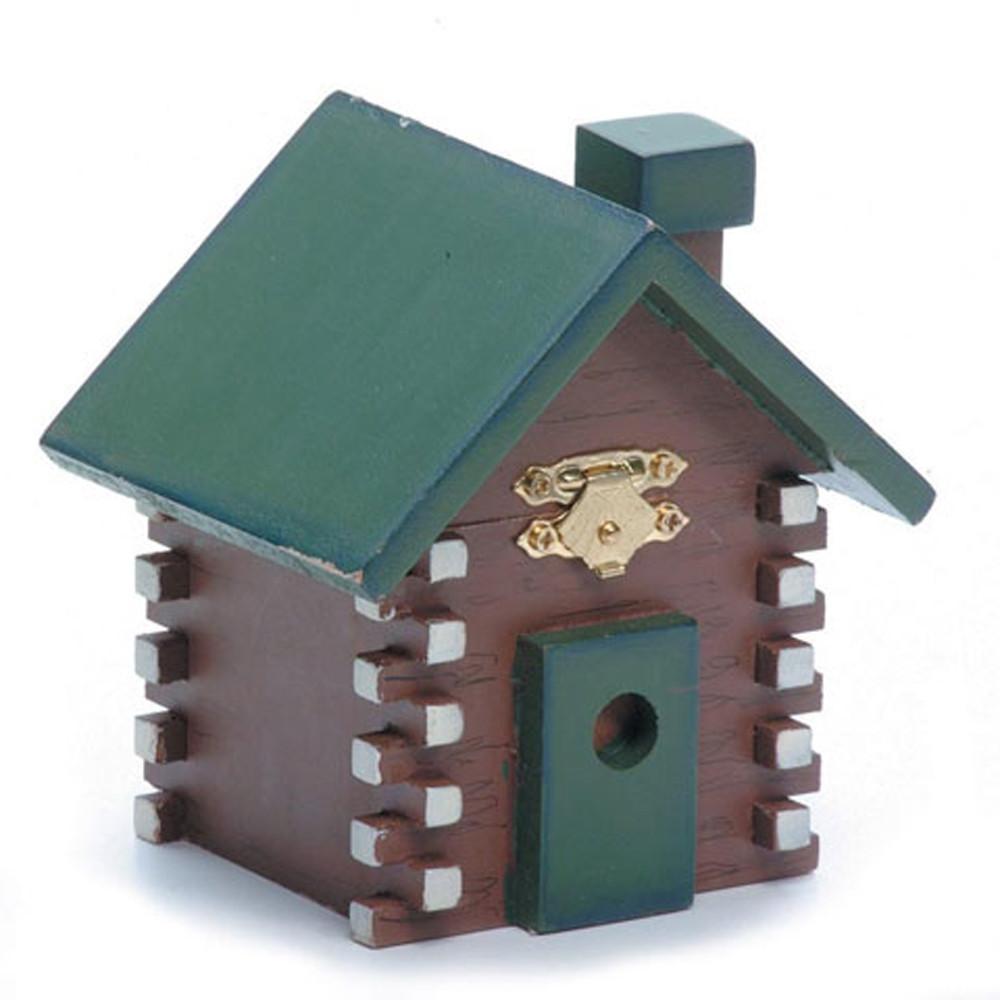 Painted Green and Brown Wooden House Cabin 4.25 Inches in Brown color