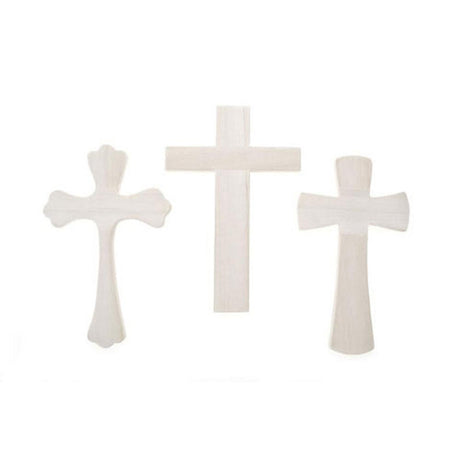 Wood Set of 3 Unfinished Wooden Crosses Shape Cutouts DIY Crafts 9.5 Inches in Beige color