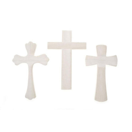 Set of 3 Unfinished Wooden Crosses Shape Cutouts DIY Crafts 9.5 Inches in Beige color