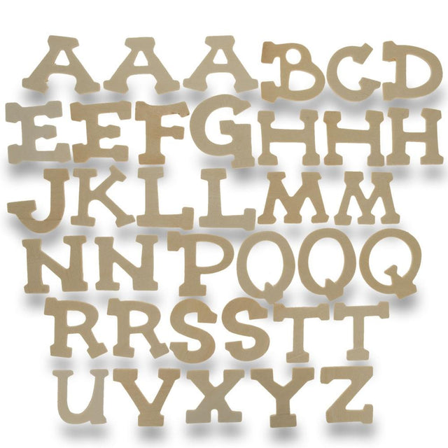 Set of 36 Miniature Unfinished Unpainted Wooden Blank Alphabet Letters 1.75 Inches in Beige color,  shape