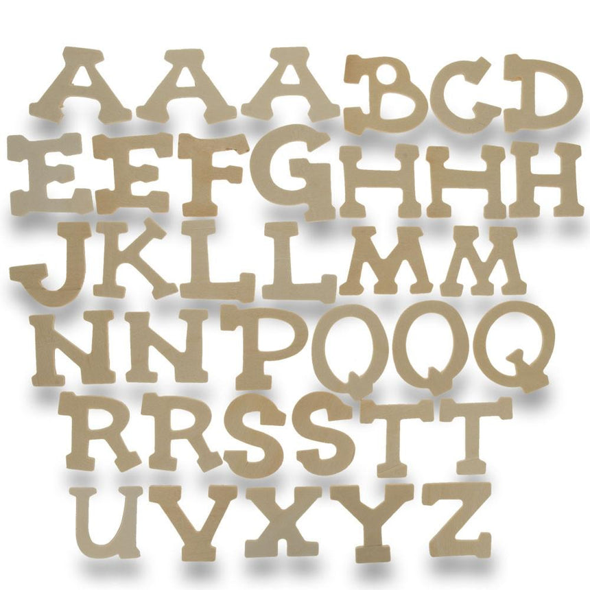 Set of 36 Miniature Unfinished Unpainted Wooden Blank Alphabet Letters 1.75 Inches in Beige color