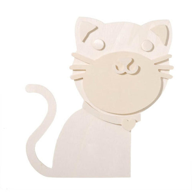 Wood Unfinished Unpainted Wooden Cat Shape Cutout DIY Craft 6 Inches in Beige color