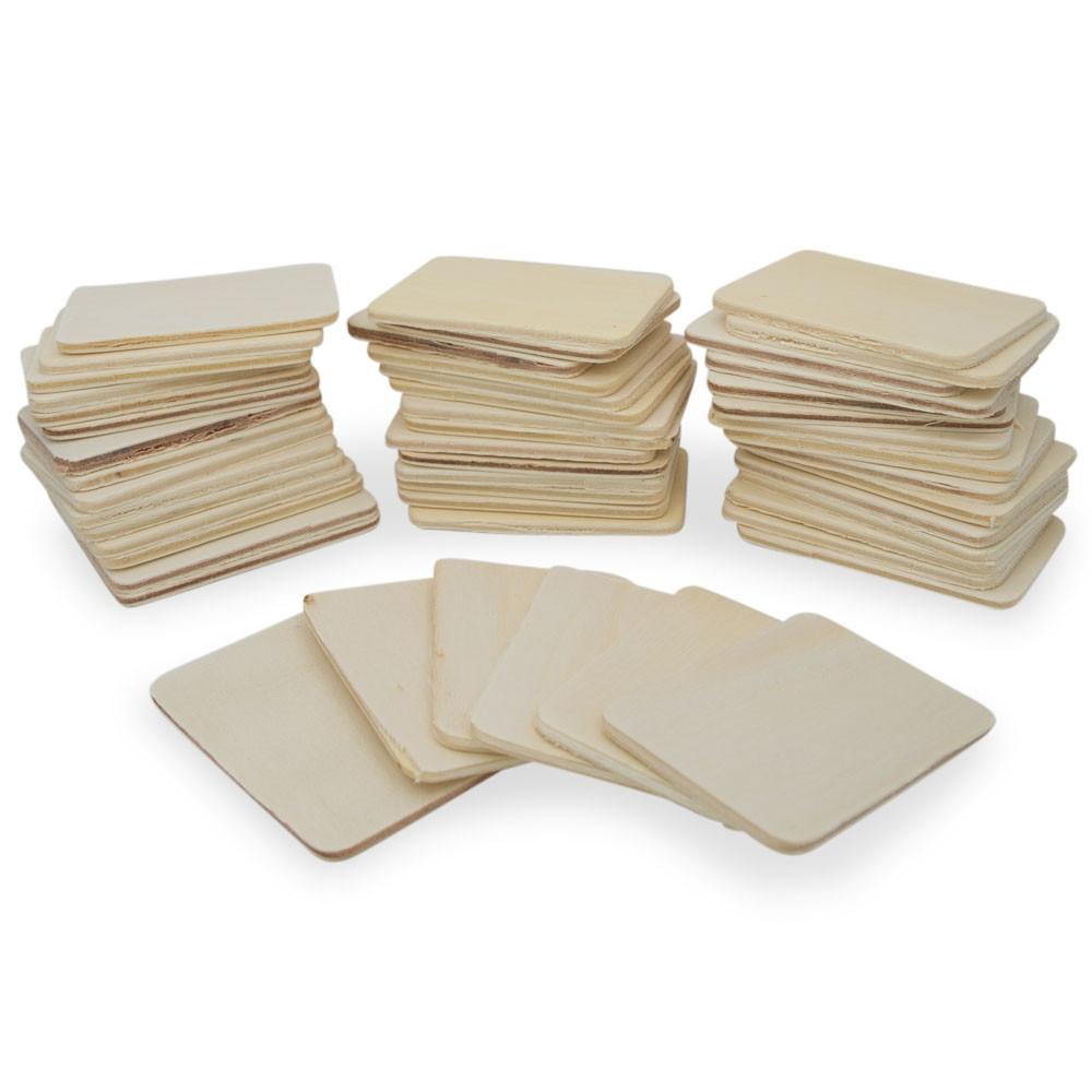 50 Unfinished Wooden Shapes Craft Cutouts DIY Unpainted Plaques 2.25 Inches in Beige color Square