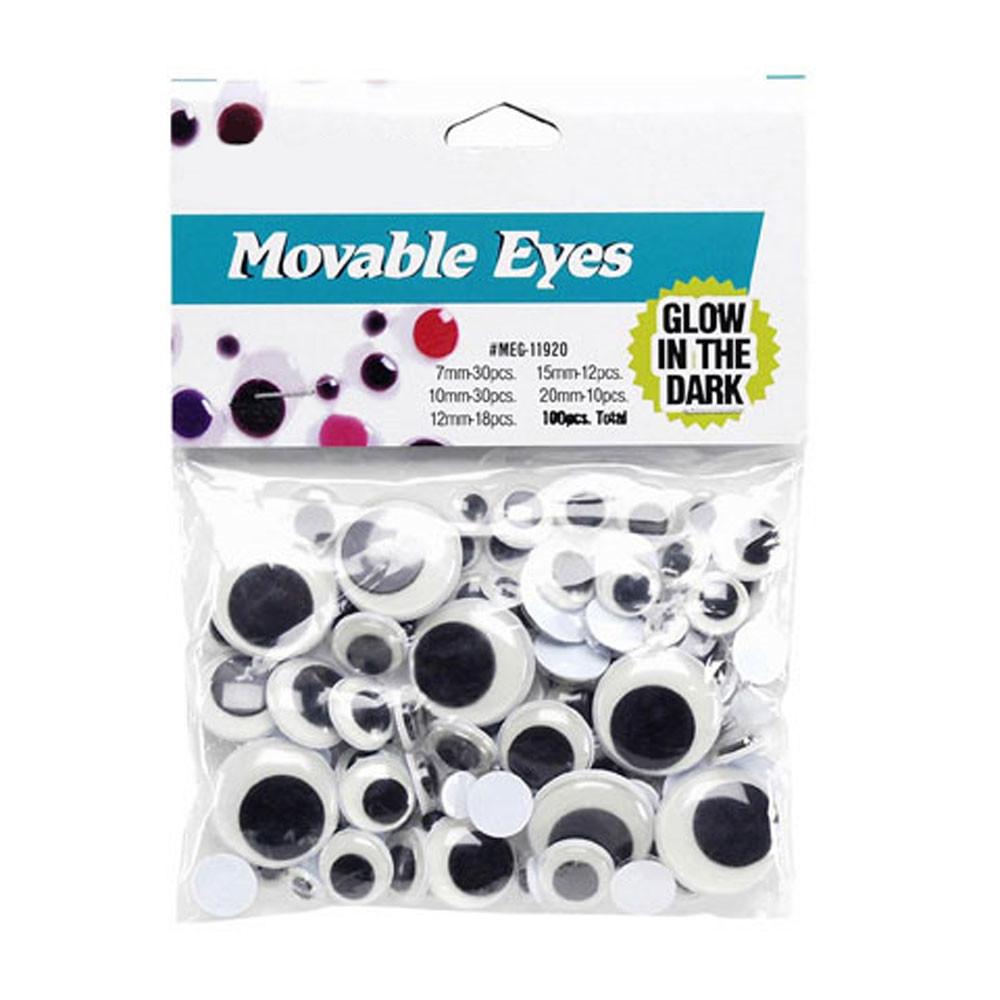Set of 100 Glow in The Dark Self Adhesive Eyes in Multi color