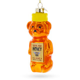 Honey Bear Bottle Blown Glass Christmas Ornament in Orange color