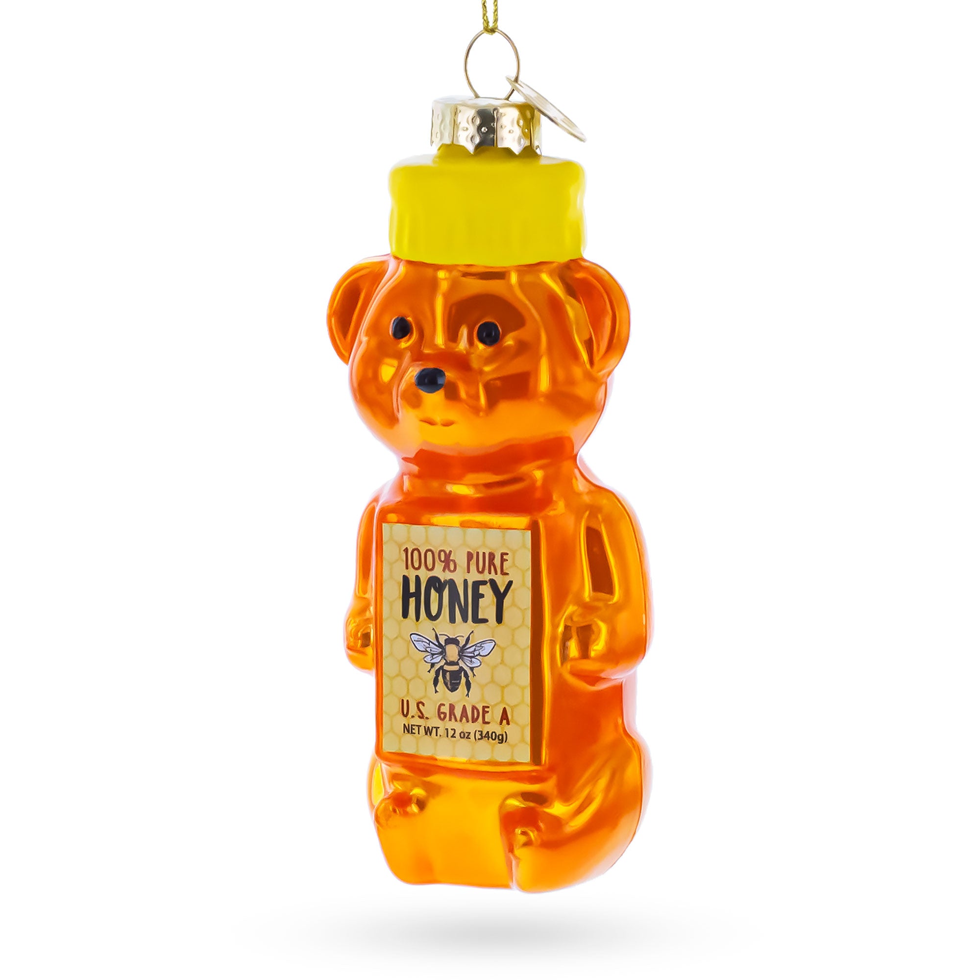 Honey Bear Bottle Blown Glass Christmas Ornament in Orange color Figurine