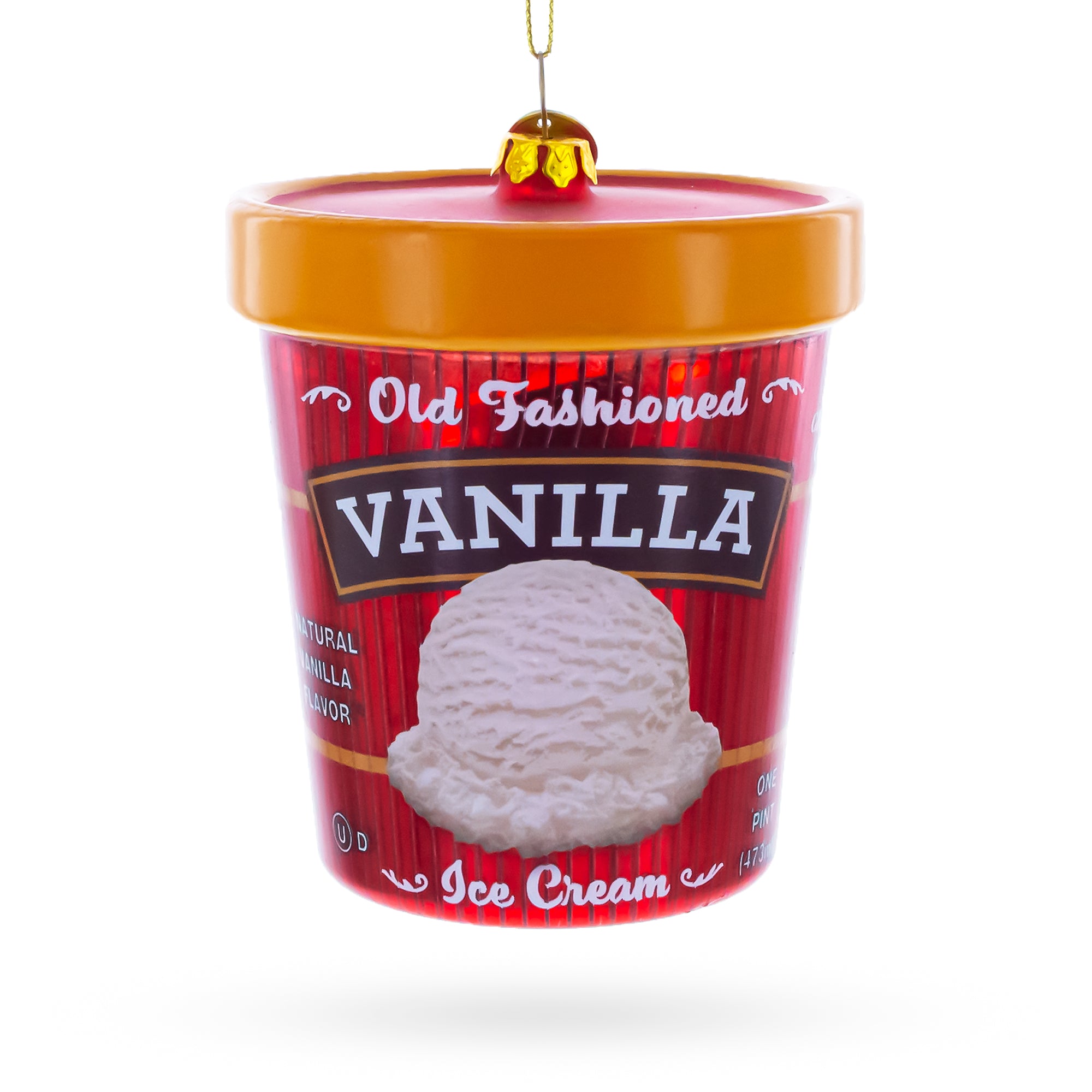 Vanilla Ice Cream Pint Glass Christmas Ornament in Red color Figurine