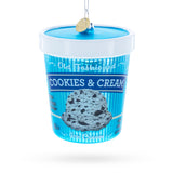 Cookies and Cream Ice Cream Pint Blown Glass Christmas Ornament in Blue color