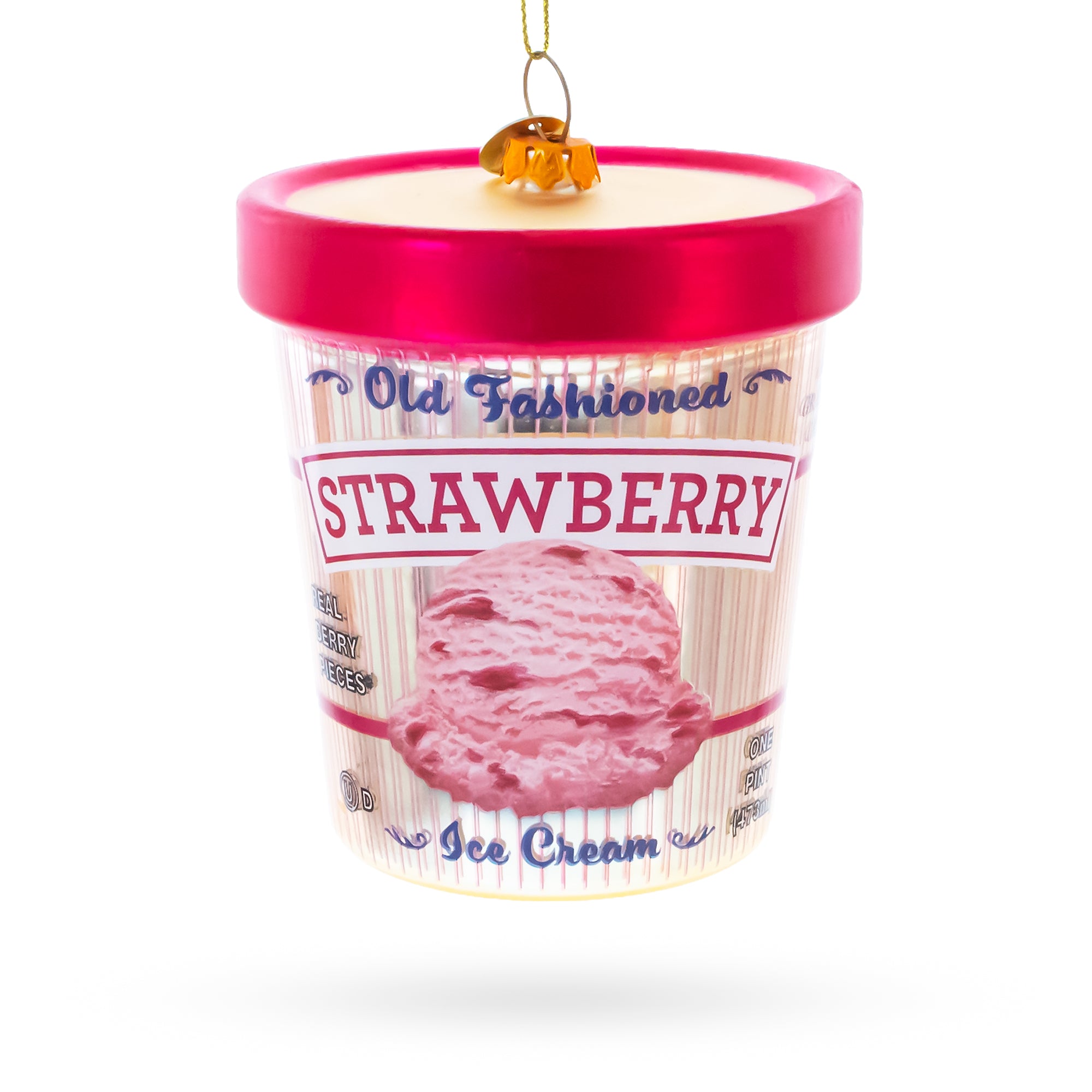 Strawberry Ice Cream Pint Glass Christmas Ornament in Pink color Figurine