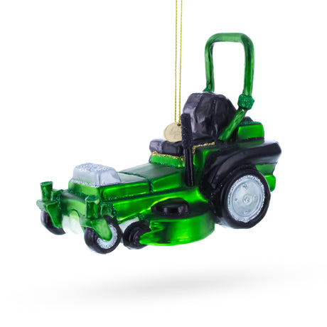 Riding Lawn Mower Blown Glass Christmas Ornament in Green color