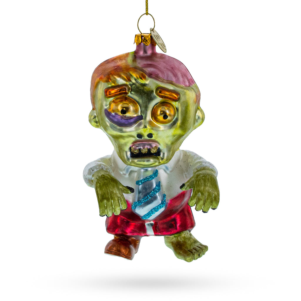 Walking Zombie Glass Christmas Ornament in Green color Figurine