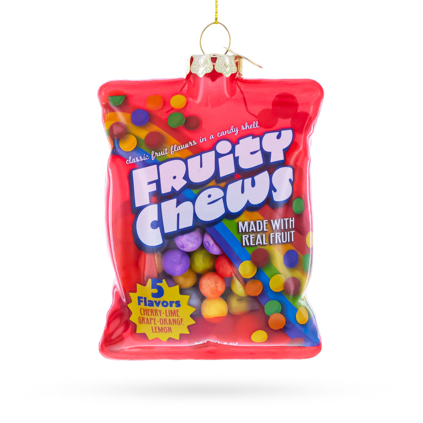 Fruity Chews Candy Bag Blown Glass Christmas Ornament in Red color