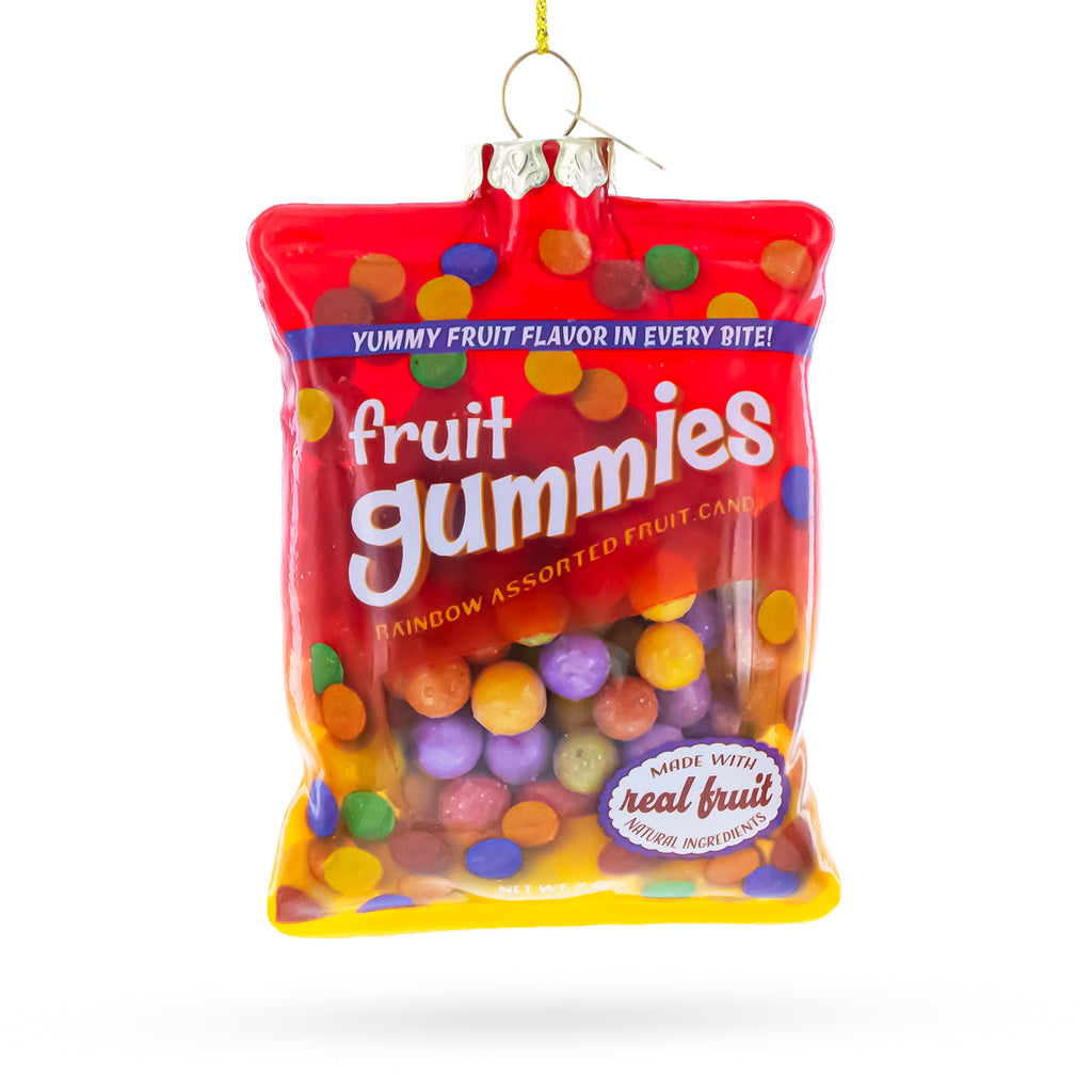 Fruit Gummies Bag with Multicolo Candy Glass Christmas Ornament in Red color Figurine
