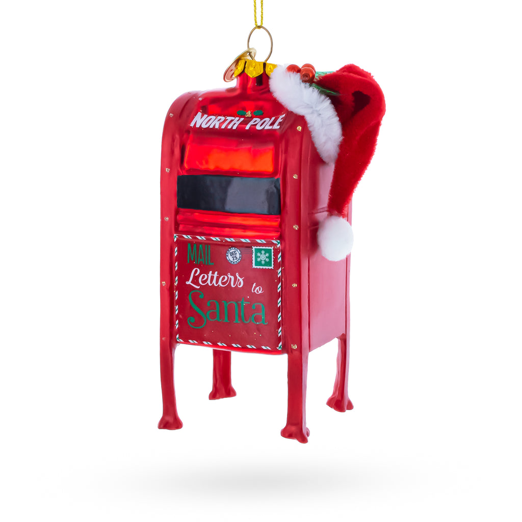 North Pole Letters to Santa Mailbox Glass Christmas Ornament in Red color Figurine
