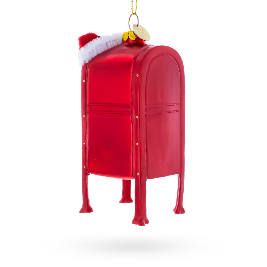 North Pole Letters to Santa Mailbox Glass Christmas OrnamentChina , dimensions in inches: 5 x 2 x 1.9