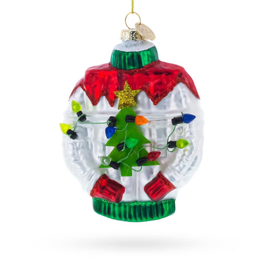 Ugly Christmas Sweater Blown Glass Christmas Ornament in Multi color Figurine