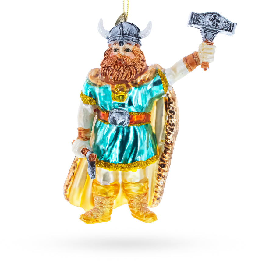 Viking Warrior with Hammer Blown Glass Christmas Ornament in Multi color