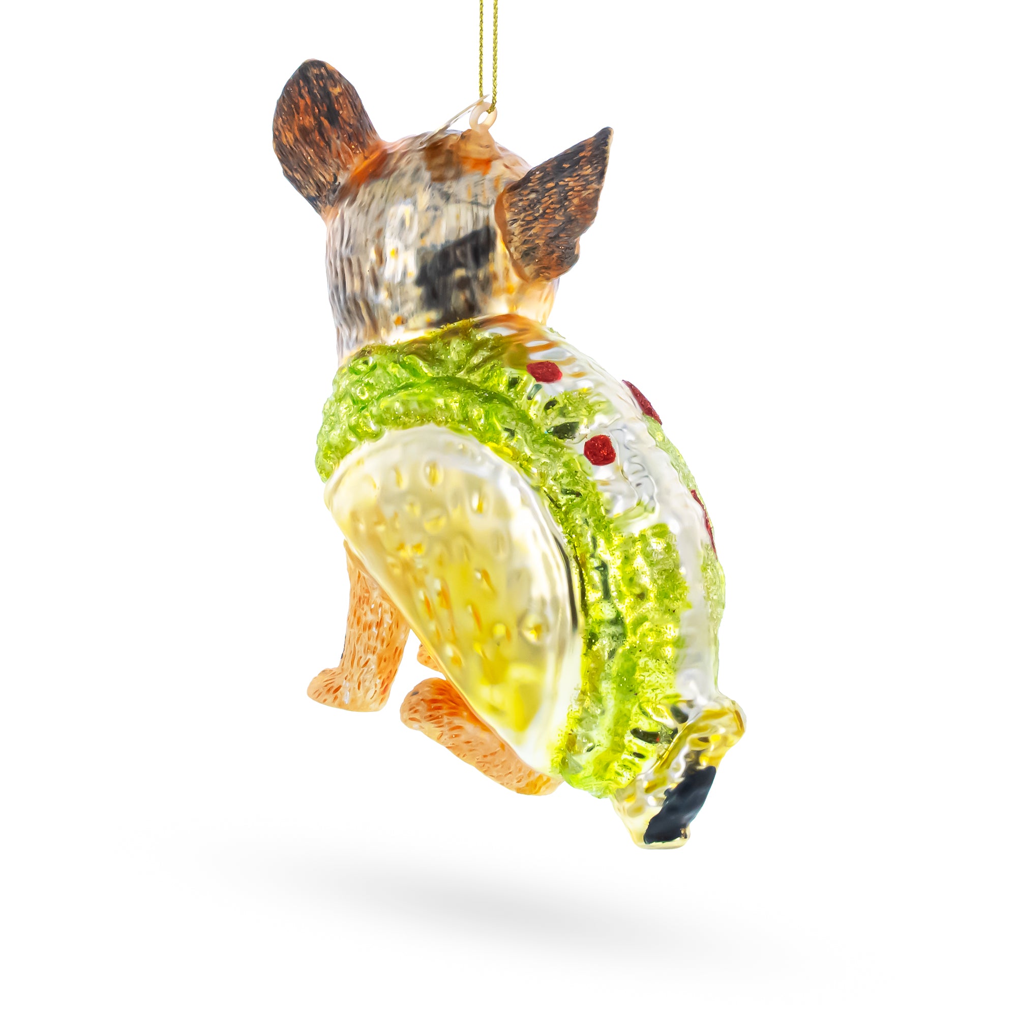 Taco Dog Blown Glass Christmas OrnamentChina , dimensions in inches: 4.5 x 5.8 x 1.9